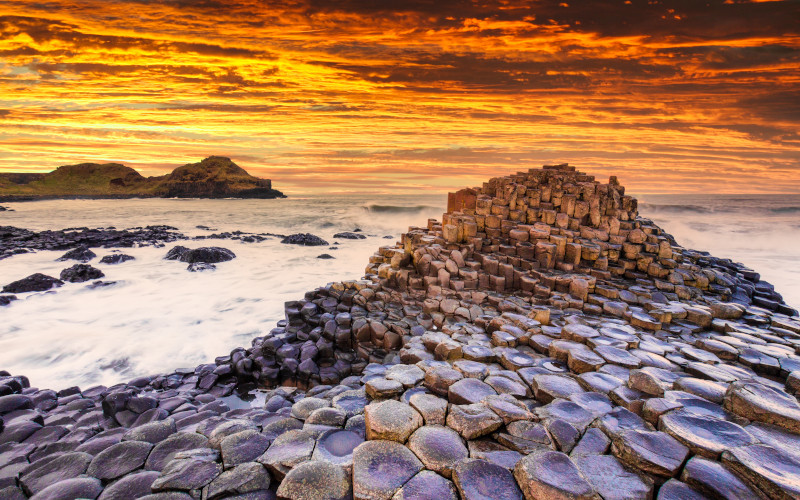 giants causeway at sunset in antrim northern ireland